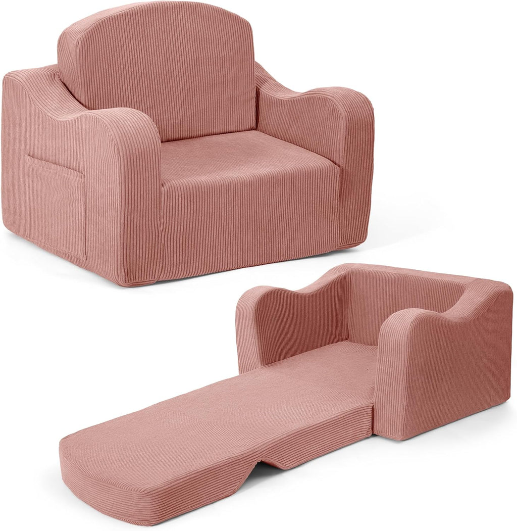 Airpanda Comfy Kids Chair and Couch, 2-in-1 Convertible Kids Sofa, Soft Fold-Out Design, Removable Washable Cover,Pink