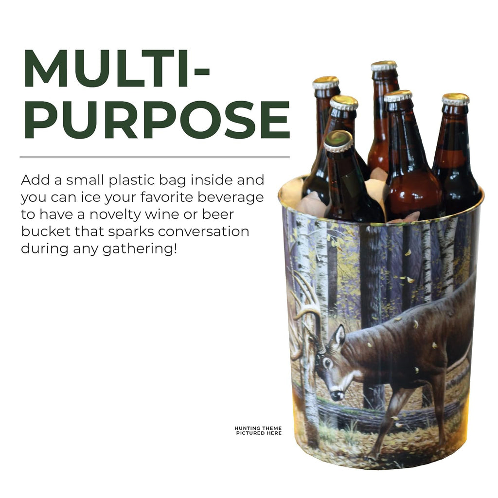 Rivers Edge Products Waste Basket, Tin Trash Bin for Office, Kitchen, Bathroom, Drink Bucket, 10.5 Inch Open Top, Lightweight Rectangular Design with Outside Art, Bear by Jim Hansel