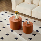 Modern Round Side Table Set of 2, MDF Core with Saddle Leather Upholstery, Cylinder Accent End Tables for Bedroom, Living Room, Apartment, Lounge, Bedside Decor, Coffee Table Use (Orange)