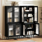 70.5”H Pantry Cabinet, 5-Tier Food Pantry with 4 Transparent Doors & Adjustable Shelves & Metal Legs, Tall Storage Cabinet for Kitchen, Living Room, Dining Room, Home Office, Bathroom (Black)