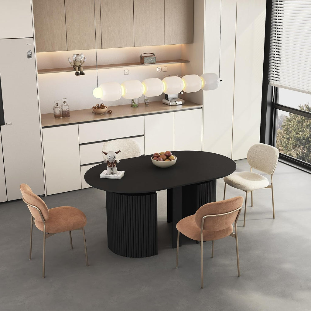 44"-132" Long Round Extendable Dining Table for 4-12, Farmhouse Oval Expandable Dinner Kitchen Table with Fluted Base, Space Saving Mid Century Modern Dining Room Tables for Dining Living Room,Black
