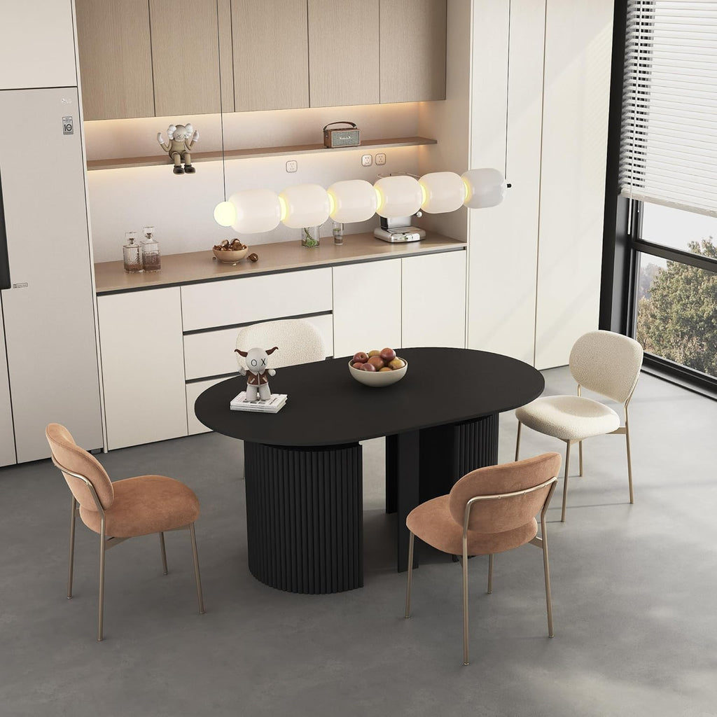 SSLine Oval Extendable Dining Table for 4-14 People, 44"-132" Extra-Long Expandable Kitchen Table with Fluted Base, Modern Large Extendable Table for Gatherings, Meeting, Dining Office Areas (Black)