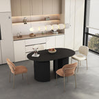 SSLine Oval Extendable Dining Table for 4-14 People, 44"-132" Extra-Long Expandable Kitchen Table with Fluted Base, Modern Large Extendable Table for Gatherings, Meeting, Dining Office Areas (Black)