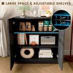 LVSOMT Sideboard Buffet Cabinet with Storage, Modern Accent Cabinet with Doors and Adjustable Shelve, 33" Wood Coffee Bar Cabinet for Kitchen, Entryway, Living Room, High Gloss Black