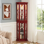70" Lighted Corner Curio Cabinet,Inside Mirror Corner Glass Display Case with Tempered Glass Door for Living Room, Antique Collectibles, Wine & Bar Glass Storage, Lights Included