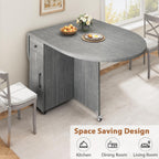 Jocoevol Round Folding Dining Table for 4, Space Saving Drop Leaf Kitchen Table with Storage Drawer, 6 Wheels Oval Gateleg Foldable Dining Table for Small Spaces(Grey 47 * 23.6 * 30)