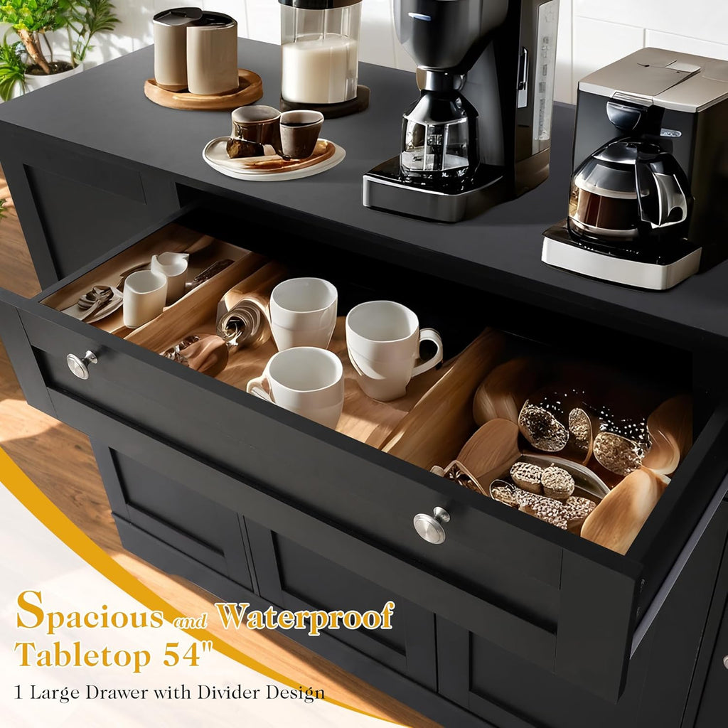 MAGIC UNION 54" Modern Buffet Cabinet with Storage, Wood Sideboard Cabinets with Drawer, Coffee Bar Cabinet with Doors and Adjustable Shelves, Kitchen Pantry Storage Cabinets for Living Room (Black)
