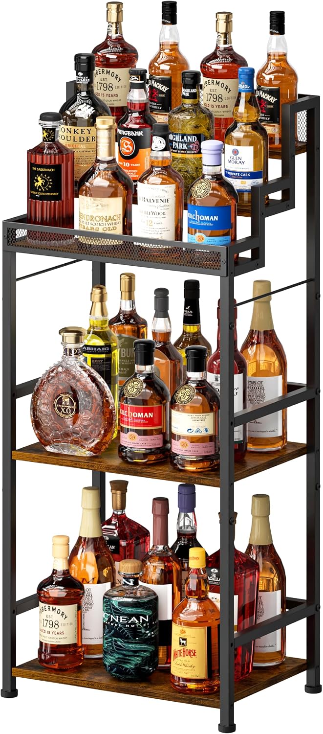 5-Tier Trapezoidal Liquor Cabinet Bar for Home, Stepped Wine Rack Freestanding Floor, Corner Syrup & Whiskey Stand, Large-Capacity Alcohol Bottle Storage Display Shelf Living Room, Patent Pending