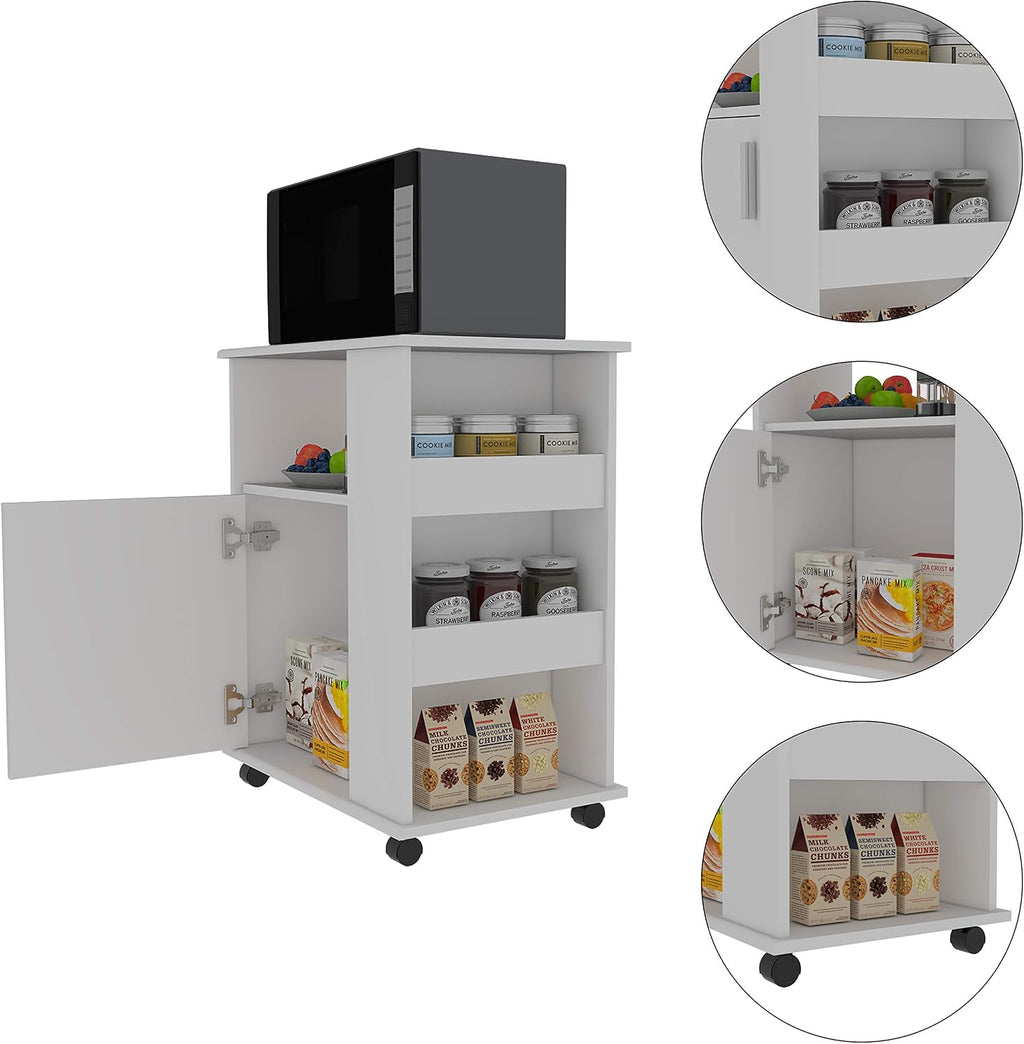 White Single Door Microwave Cabinet with 3 Side Shelves