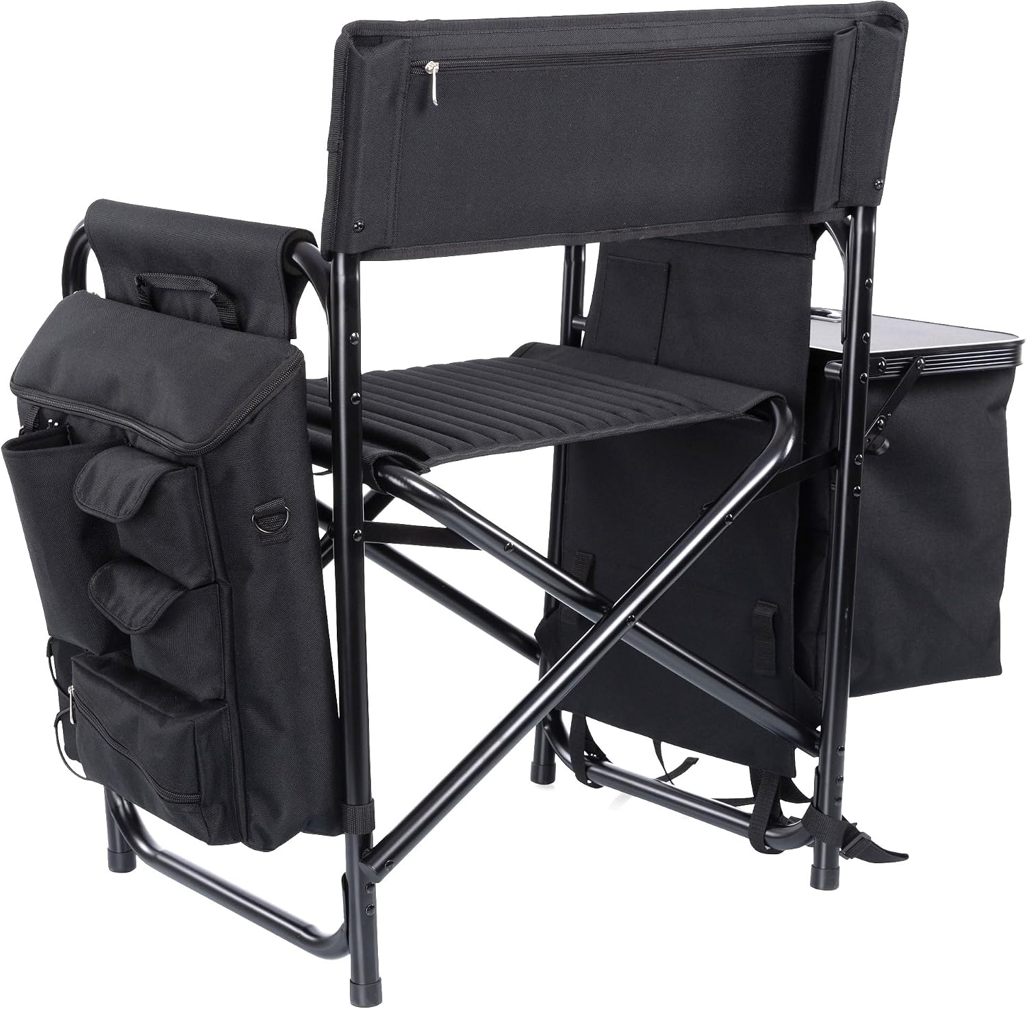 Picnic TIME Fusion Camping Chair with Side Table and Soft Cooler, Outdoor Foldable Padded Camping Chairs with Shelves, Pockets, & Cup Holder for Lawn, Beach, & Sports Use for Adults, (Matte Black)