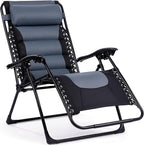 Backyard Expressions Deluxe XL Padded Recliner Zero Gravity Chair – Ergonomic Anti-Gravity Lounger with Folding Design, Side Tray, and Adjustable Headrest