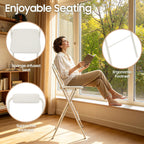 DYRABREST Folding Chair with Backrest, Tall Collapsible Stool, Steel Folding Bar Stool, Counter Height Seat with Leather Padded for Kitchen Island Shop Cafe Dining Room (1, White, 29.5 Inch)