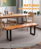 Modern Rustic Solid Wood Bench with Black Metal Legs, Industrial Farmhouse Style, Natural Wood Finish