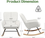 Nursery Rocking Chair Upholstered, High Backrest Glider Rocker Accent Chair with Padded Removable Cushion Comfy Nursing Chair for Living Room Bedroom Office, Beige