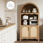 LINLUX 63" Arched Kitchen Pantry Cabinet, Arched Cabinet with Rattan Doors & Adjustable Shelves, Versatile Cupboard Arch Cabinets for Kitchen Storage, Dinning Room, Living Room, Entryway, Natural