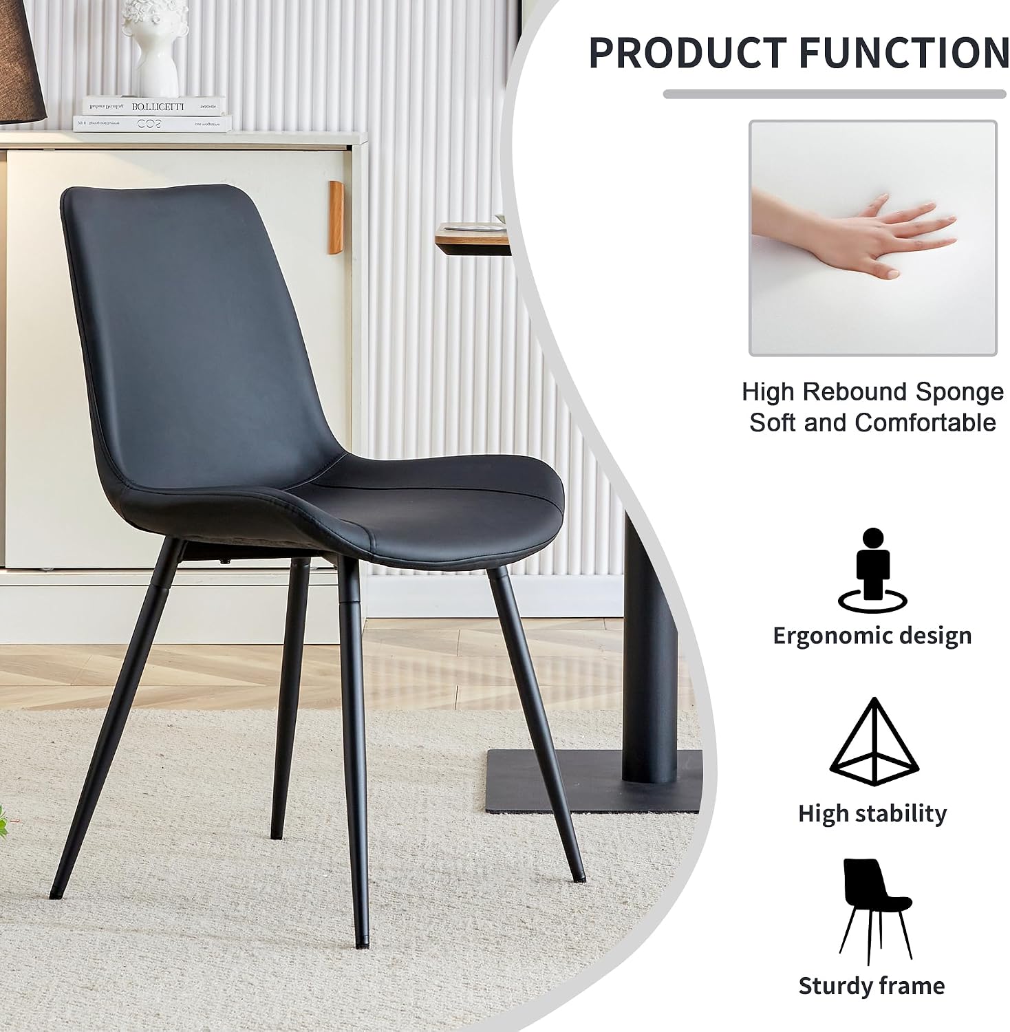 63"-79" Expandable Dining Table Set for 8, Wood Rectangle Dining Table and 8 Black PU Chairs, Sturdy Black Legs,Suitable for Home,Kitchen Dining Room,Easy Assemble and Clean