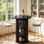 Tribesigns Round Bar Table, 35.4" Bar Height Bistro Pub Table with 3-Tier Hidden Storage & Slide Door, Wood High Top Cocktail Table for Home Bar, Kitchen, Small Space