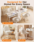 GTPLAYER Velvet Tall Office Chair with Wheels Vanity Chairs with Back, Versatile Height Use: Office to Bar Stools Small Ergonomic Comfy Armlees Computer Desk Chair with Bow Lumbar Pillow for Gift