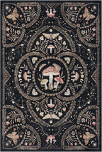 Garvee Mushroom 5x7 Area Rugs for Living Room, Dark Academia Gothic Rug, Non Slip Animal Print Washable Rugs 5x7 Low Pile Bedroom Decor Bug Carpet with Rubber for Playroom Dining Room Office, Black