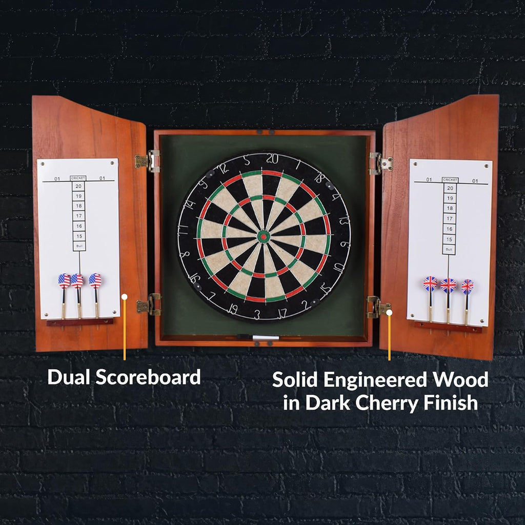 Centerpoint Bristle Dartboard and Solid Wood Cabinet - Dark Cherry Finish