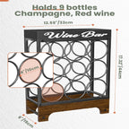 9 Bottles Wine Racks Countertop Freestanding with Top Tray, Modern Black Metal &Wood, 3 Tier Tabletop Wine Holder Stand for Home Kitchen Bar, Cabinet, Pantry, Wine Bottle Storage
