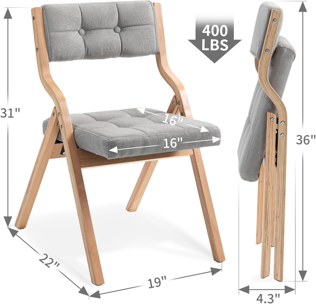 Padded Folding Chair,Folding Chair with Cushion 2 Pack,Wooden Folding Chairs and Comfortable Chairs Seat for Indoor, Kitchen, Office, Wedding Party and Dining Gray