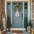 2 Pack Wreath Sash for Front Door Stripe Boxwood Sash Garland Porch Decor Wreath Accessories (Beige and White Stripe)