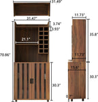 Wine Cabinet with 12 Wine Bottle Racks, 70'' Wine Bar Cabinet Bar Cabinet Tall with Storage, Modern WoodenTall Liquor Cabinet with Glass Holder for Home, Brown