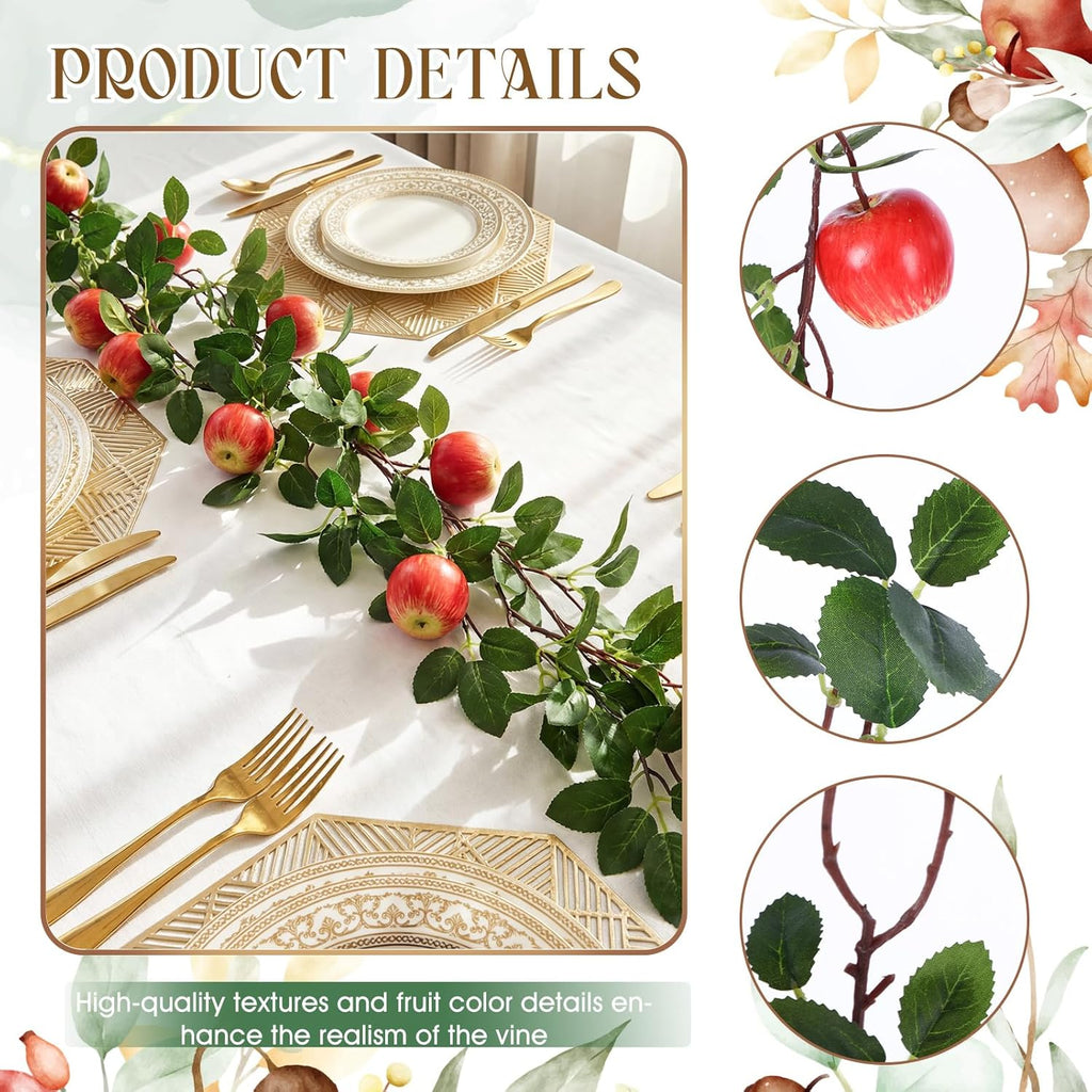 Suncalla 6 Pcs Artificial Apple Garland 57inch Fake Apples Bunch Strings with Stem and Leaves Fruit Hanging Vines Decorations for Kitchen Table Centerpieces Wall Party Birthday