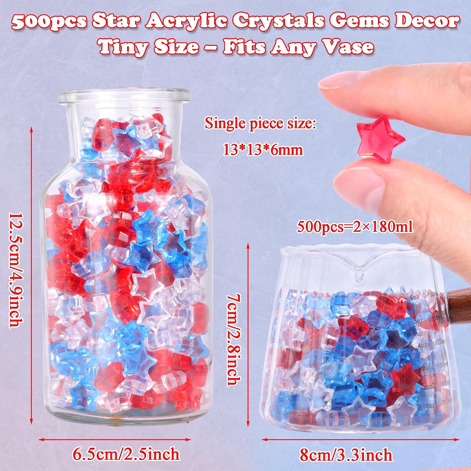 LAIDANLA 500PCS Red White Blue Acrylic Star Gems Vase Fillers, Patriotic Decorative Fake Crystals Gems Table Scatter for Independence Day Decor 4th of July Party DIY Crafts Home Decorations
