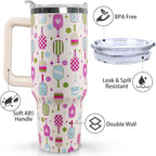 Ceovfoi 40 oz Pickleball Coffee Mug Vacuum Insulated Travel Tumbler with Handle, Lid & Straw - Perfect Pickleball Gifts for Players, Coaches, Lovers | Pickleball Accessories