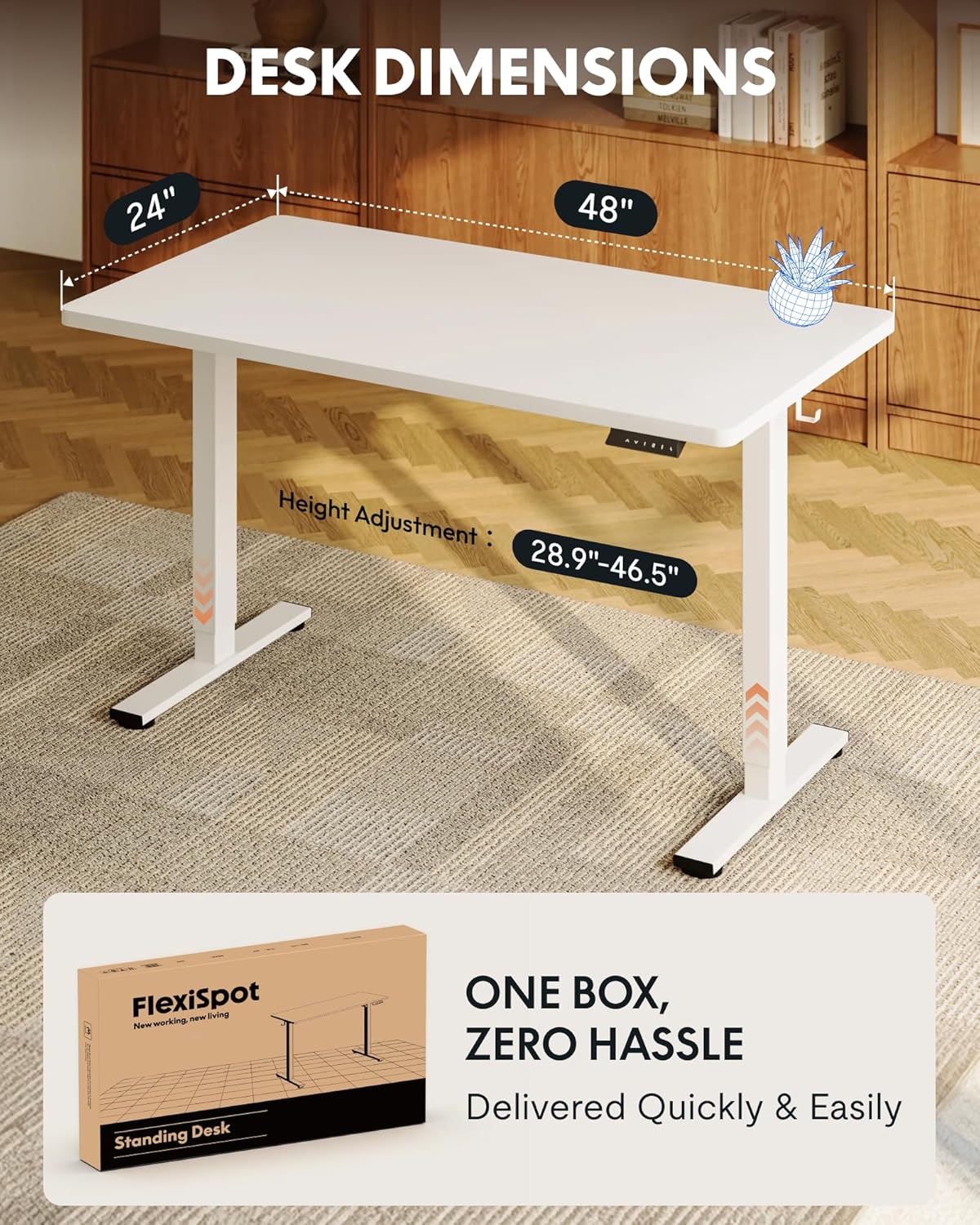 FLEXISPOT EN1 One-Piece Standing Desk, 48"x24" Seamless Desktop Electric Height Adjustable Desk for Home Office, Multi-Monitor Setups & Easy Assembly, White