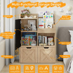 Befrases Kids Toy Storage Organizer with Blackboard, 3-in-1 Toy Organizers and Storage with Reading Nook, Wooden Toy Chest Storage with 2 Drawers and Hidden Wheels for Playroom Storage, Oak