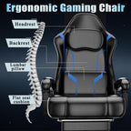 Ergonomic Gaming Chair, Video Game Chair with Pocket Spring Cushion and Footrest, Height Adjustable Computer Chair with Swivel Seat and Headrest (Blue)