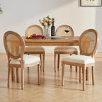 Virabit French Dining Chairs Set of 4, Hand-Woven Rattan Farmhouse Upholstered Dining Chairs with Curved Backrest and Beautifully Carved Solid Wood Frame for Living Room, Kitchen, Restaurant