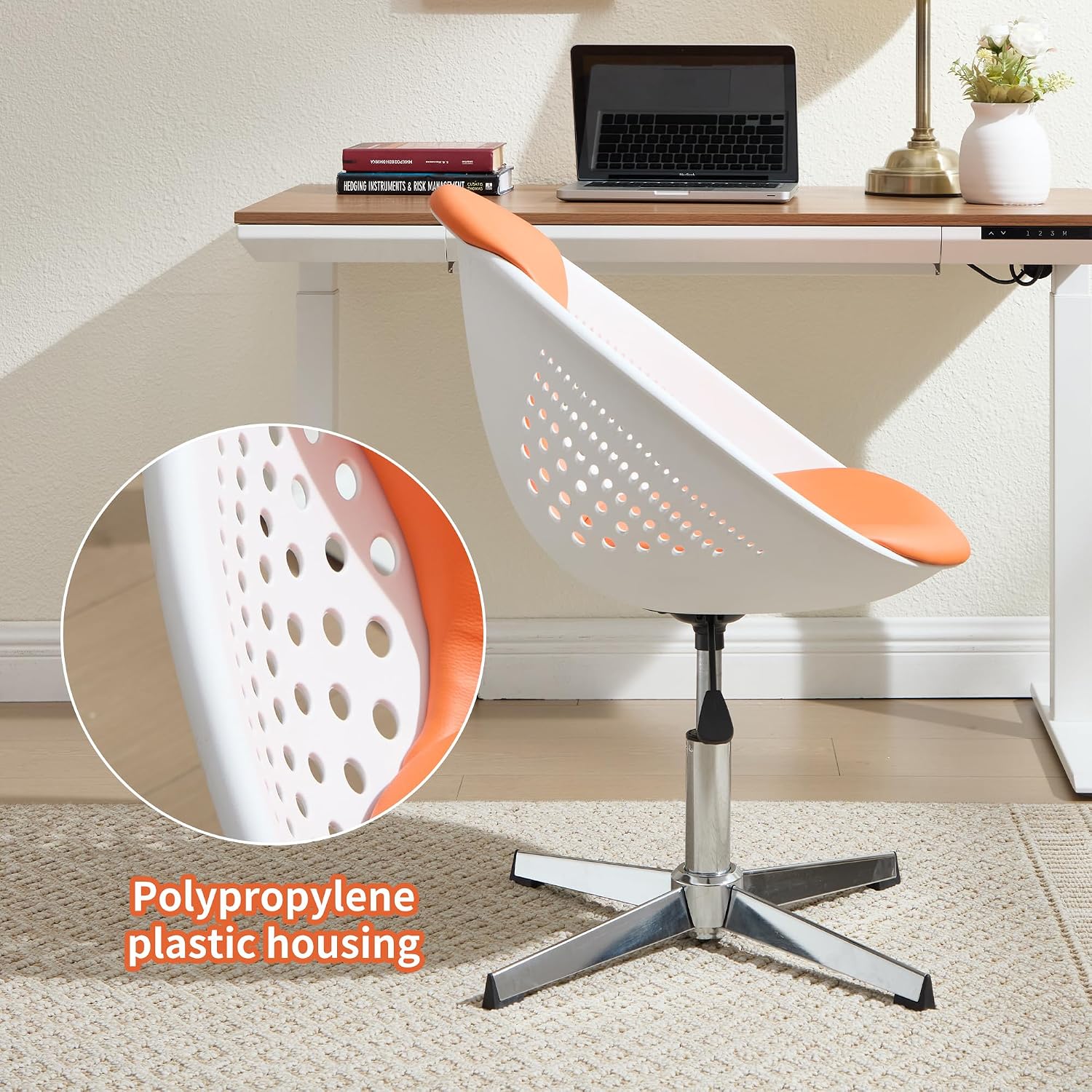 VipDesk Swivel Accent Office Chairs Set of 2, Modern Soft Foam Lounge Chair with Egg Back, Comfy Adjustable Chair for Living Room Bedroom Reading Room Office, Chrome Base - Orange