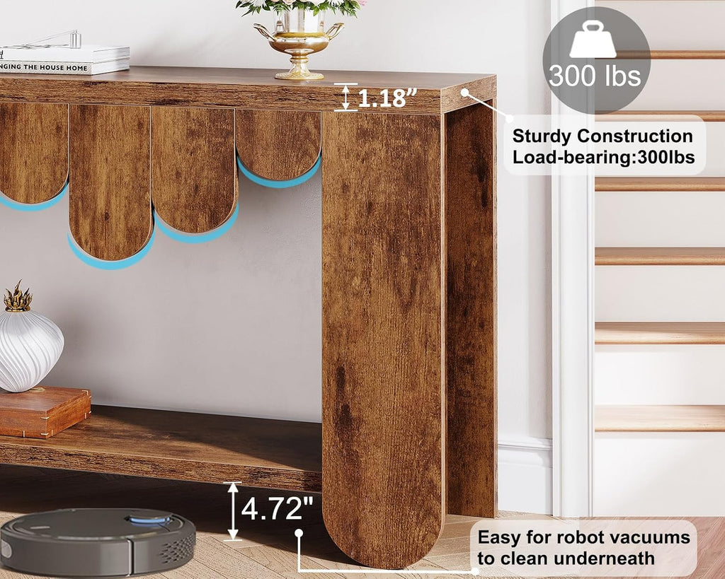 IBF 63” Long Entryway Table, 2-Tier Console Table with Storage, Farmhouse Wooden Rectangular Sofa Table Behind The Couch, Modern Entry Table for Hallway Entrance Foyer Home Living Room, Rustic Brown