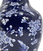 Galt International 14” Hand Painted Chinoiserie Ceramic Vase – Antique Style Porcelain Flower Bottle by Galt International, Fishtail Chinese Vase for Home Decor & Centerpiece - Dark Blue Floral