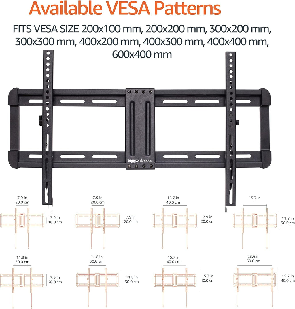 Amazon Basics Tilting TV Wall Mount with Horizontal Post Installation Leveling for 37" to 86" TVs, Wood Studs Compatible, Black