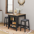 HLR 3-Piece Dining Table Set for 2 Person, Small Farmhouse Kitchen Table with 2 Bar Stools, Wood Dinner Table with Storage Shelves for Dining Room, Apartment, Small Space, Breakfast Nook, Black