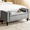 Large Storage Ottoman Bench, 45.7" Linen Upholstered Entryway Bench with Solid Wood Legs, End of Bed Bench, Shoe Bench, Ottoman Storage Chest for Bedroom/Living Room/Entryway,Grey