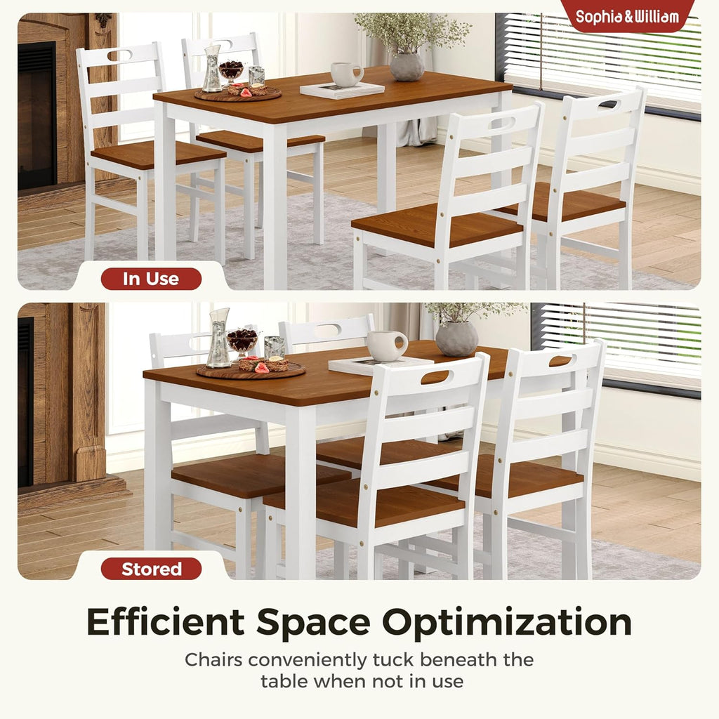 Sophia & William 5 Piece Dining Table Set for 4, Wood Kitchen Table and Chairs Set, 45" Rectangular Breakfast Dining Table and 4 Chairs, Farmhouse Kitchen Dining Room Set, Walnut & White