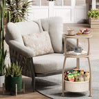 Small Side Table with Storage Basket, Space Saving Round End Table 3-Tier Bedside Corner Stand for Living Room, Bedroom, Garden and More 11.81in Light Oak