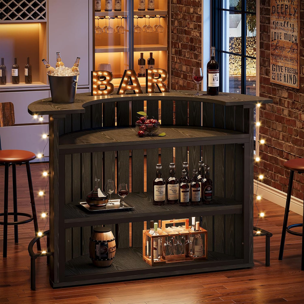 4-Tier Bar Table, 39.4" H Home Bar Unit with Footrest, Arc-Shaped Mini Bar Table, Modern Wine Bar Cabinet for Home Pub, Living Room, Black