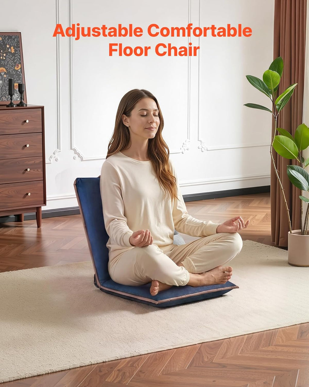 VEVOR Floor Chair, 6 Adjustable Positions Folding Floor Gaming Chair with Back Support, Easy to Carry, Sturdy Metal Frame with Recycled Foam and Suede Fabric Surface, for Reading, Relaxing, Dark Blue