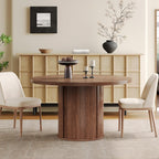 Round Dining Table for 4-6 Seats, 47" Circle Kitchen Table with Storage Drawer, Modern Mid-Century Pedestal Dinner Tables, Fluted Wood Base, Space Saving Dining Room Furniture for Family Party, Walnut