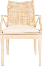 SAFAVIEH Home Collection - Gianni Natural & White Wash Solid Wood Rattan Arm Chair, Tropical Coastal Accent Seating for Living Room or Dining Space (SEA4011B)