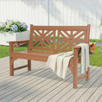 Outdoor Bench with Cup Holders, HDPE 2-Person All-Weather Patio Bench, 660 lbs Capacity, Fade & Rot Resistant for Porch Backyard Park, Brown