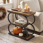 LITTLE TREE Narrow Side Table, 3-Tier Skinny Wooden End Table for Living Room, Slim Metal Nightstand for Small Space, Couch, Bedside, Home Office, Rustic Brown