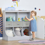 Bookcase, Toy Storage Organizer Cabinet, Children Display Bookshelf with Drawers for Toys, Clothes, Books, Grey